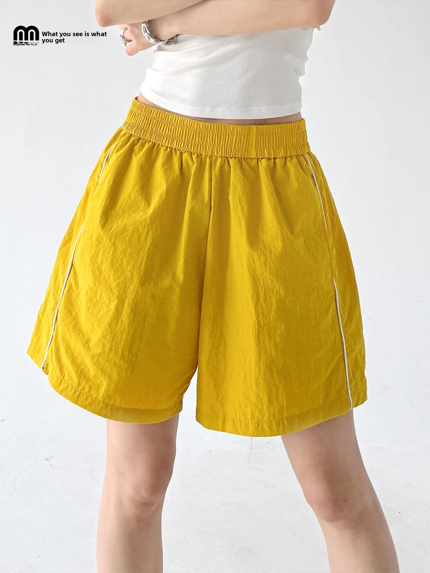 

High Waist Short Pants Women's Summer 2026 New Tall Casual Outdoor Pants Slimming High-End Feeling Wide Leg Commute Style