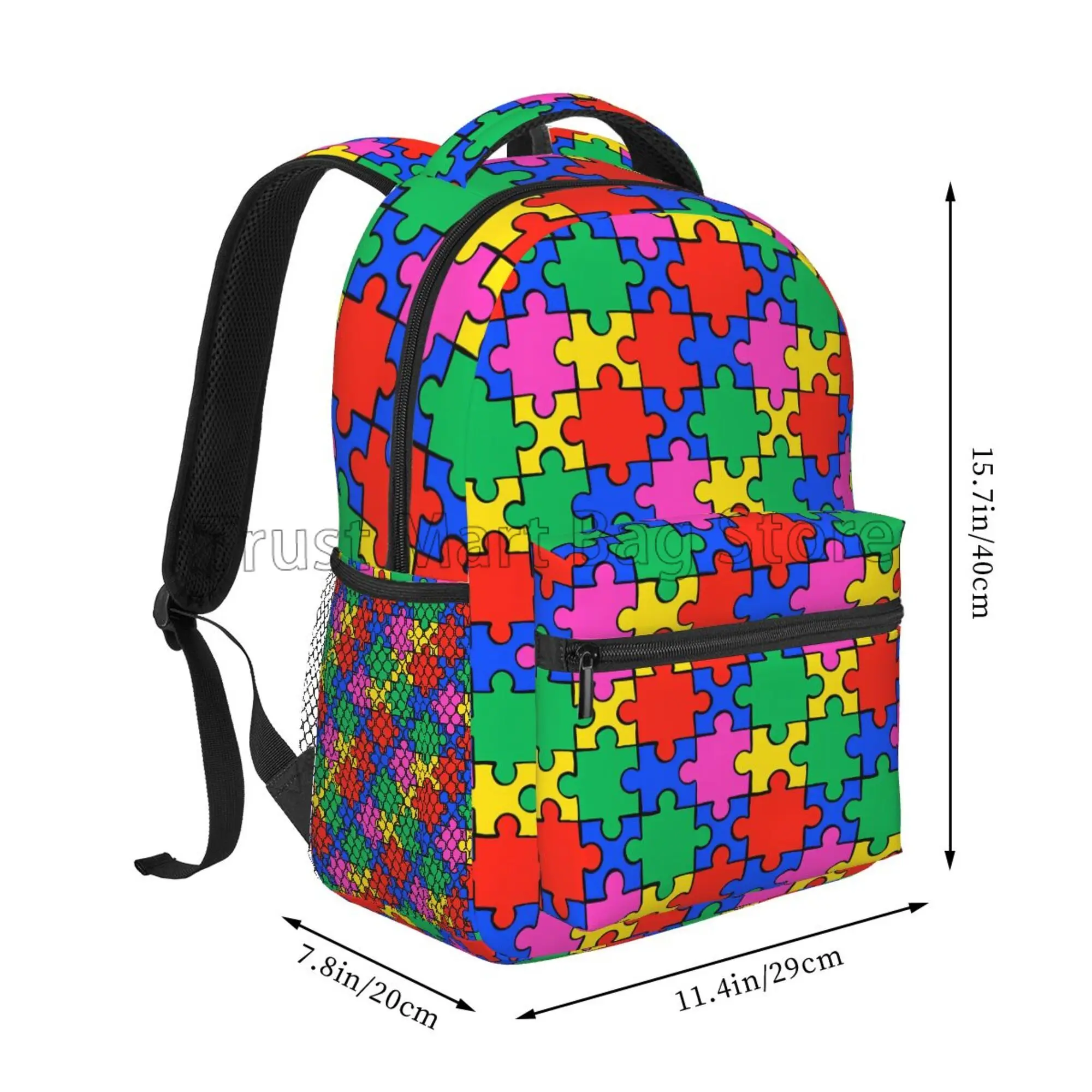 Autism Awareness Colorful Puzzle Piece Laptop Backpacks Casual Travel School Bookbag Cute Toddler Backpack for Boys Girls Adults