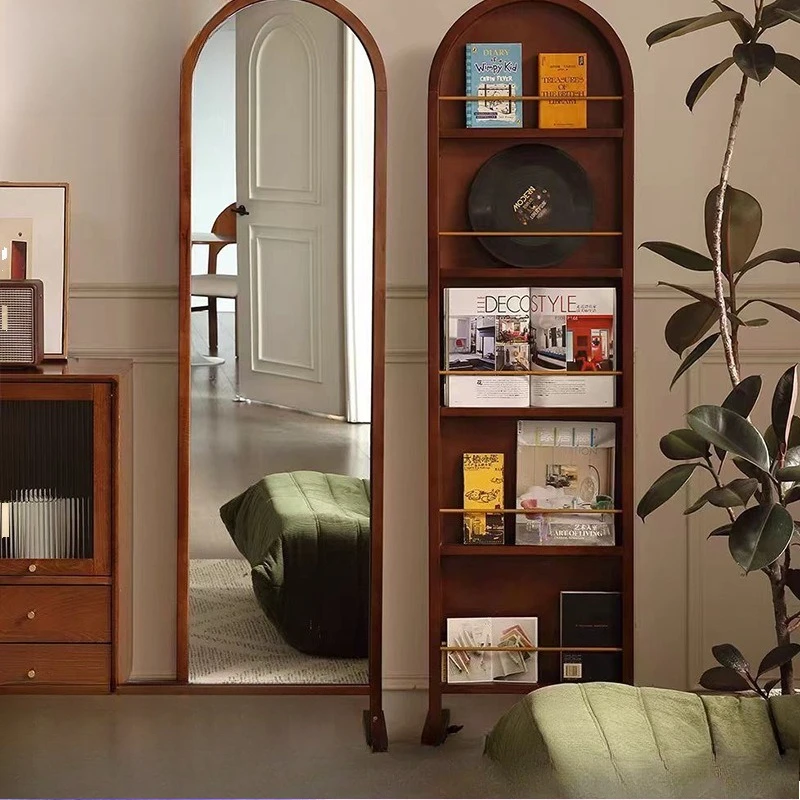 

Audition mirror bedroom rubber wood full-body mirror double-sided floor-to-ceiling magazine rack living