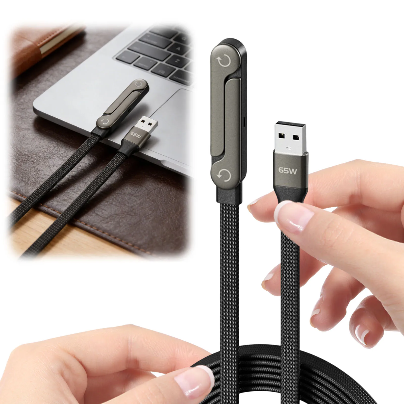240W/65W Fast Charge Wire with Built-in Phone Stand Foldable Phone Holder Data Cable for Phone 17 Smartphones Tablets