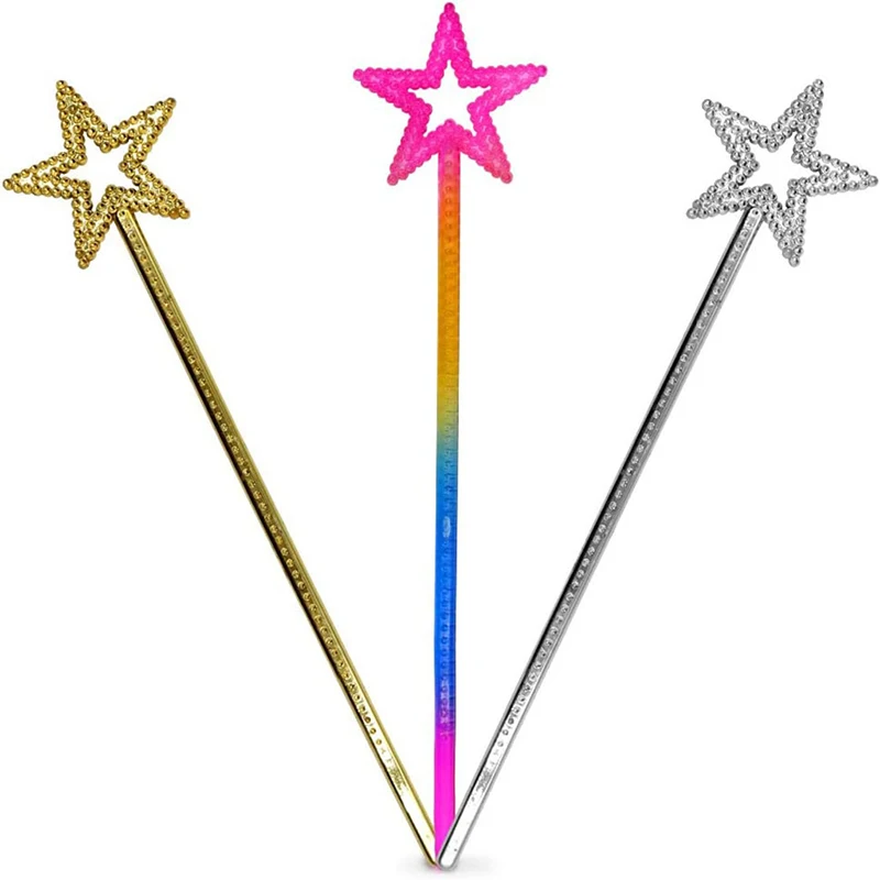 1Pcs Star Magic Wand Princess Angel Wand Sticks For Kids Golden Silver Star Wand Fairy For Girls Costume Birthday Party Wedding