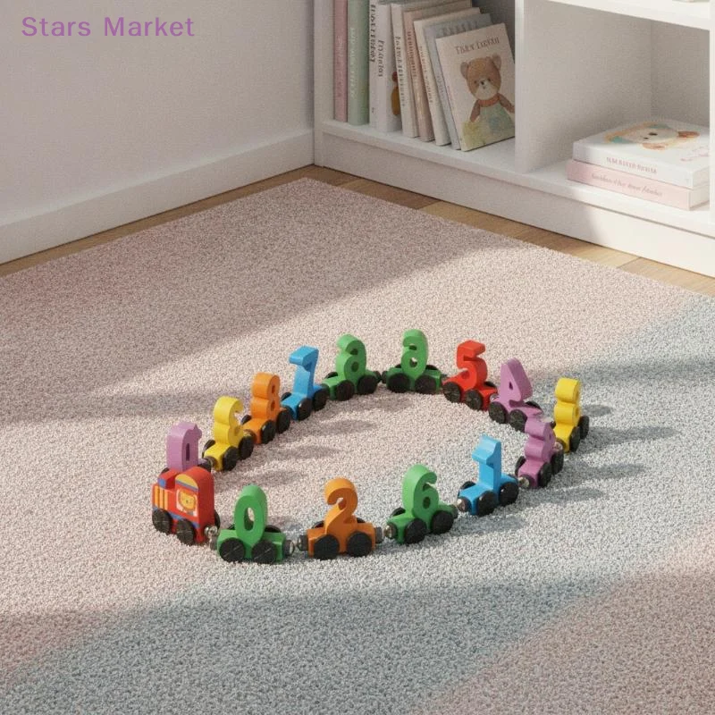 Wooden Magnetic Number Train Set Non Toxic Materials For Toddlers Early Math Learning