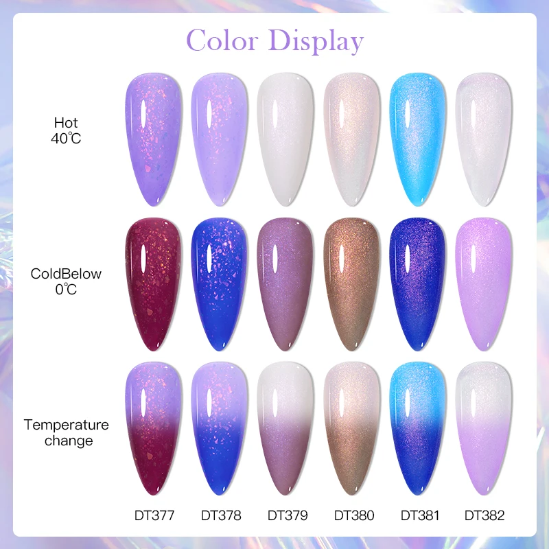 MEET ACROSS 7ml Auroras Thermal Gel Nail Polish Blue Champaign Gold Gradient Gel Color Changing Nail Art Gel Varnish Manicure