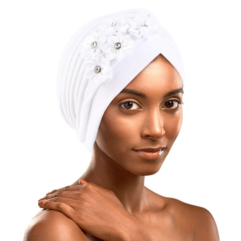 Elegante turbante com strass para mulheres, hijab muçulmano, boné de lenço, plissado plissado, boné quimio, gorro de casamento, novo