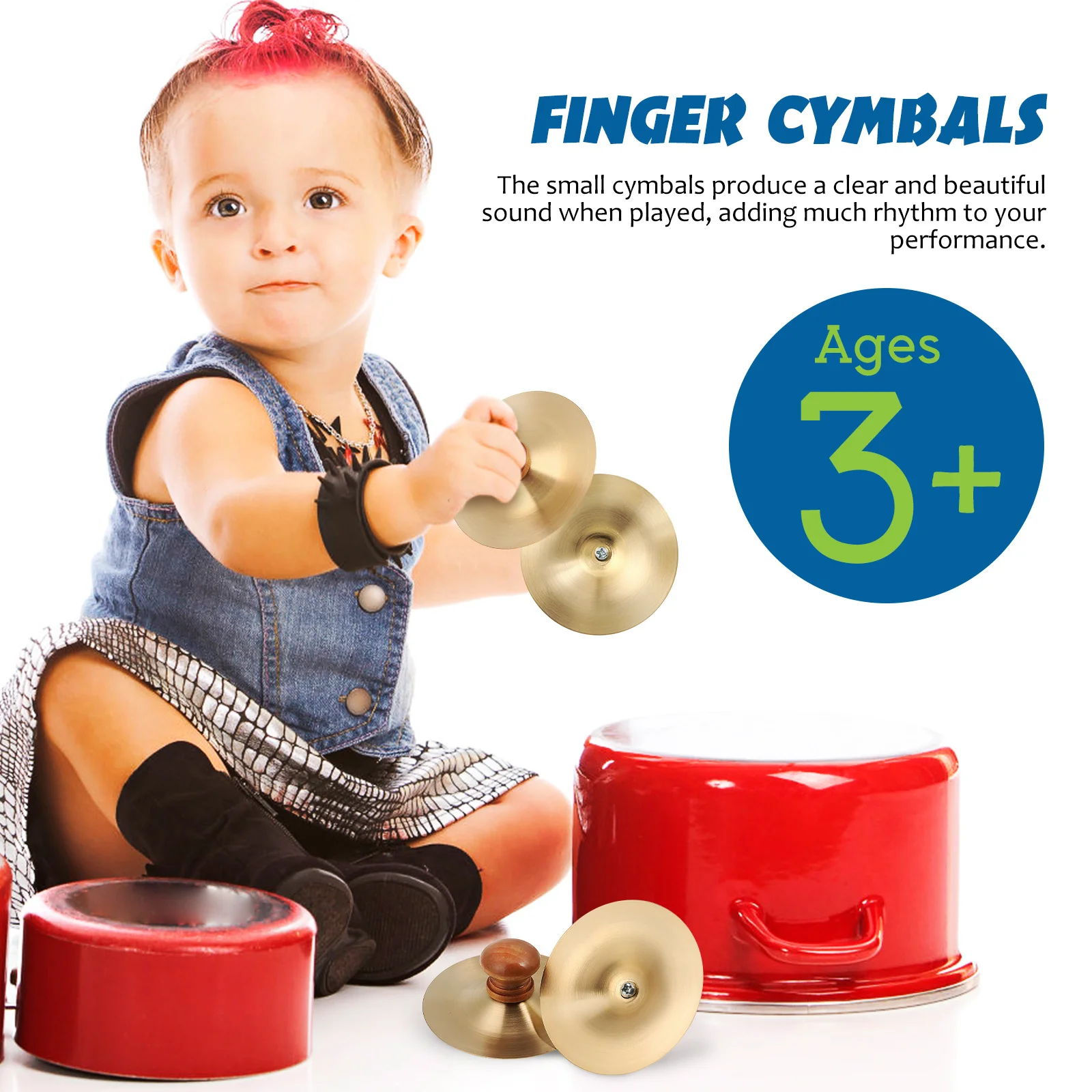 

1Pair Small Metal Finger Cymbals Handheld Percussion Instrument for Marching Dance Practice Portable Rhythm Musical Instrument