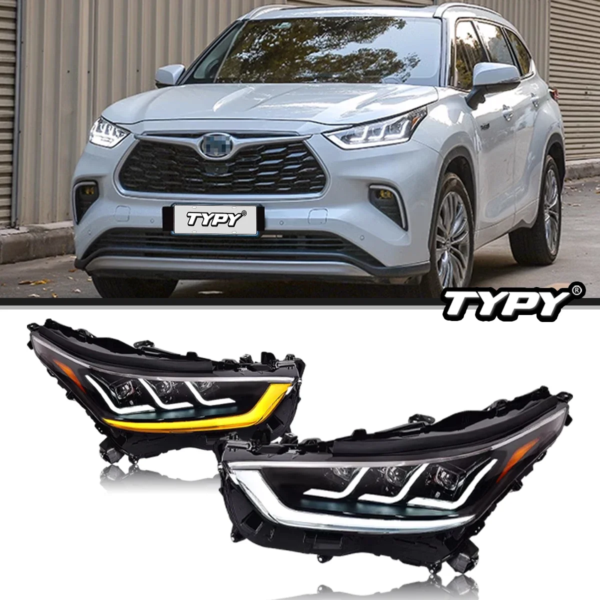 

TYPY автомобильные фары для Toyota Highlander 2022-2023, светодиодные автомобильные лампы, дневные ходовые огни, динамические указатели поворота