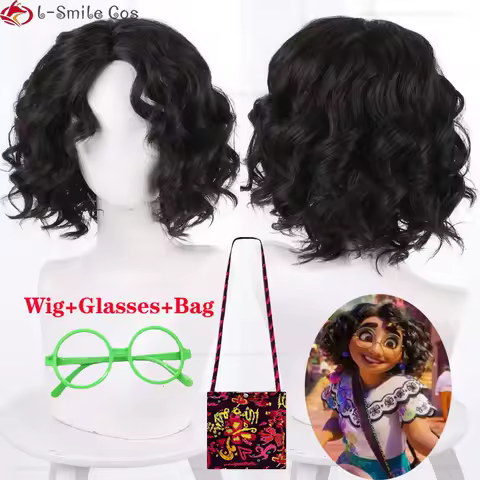 Anime Encanto Mirabel Cosplay Woman Wig Black Brown Short Curly Hair Heat Resistant Synthetic Halloween Party Wigs + Wig Cap