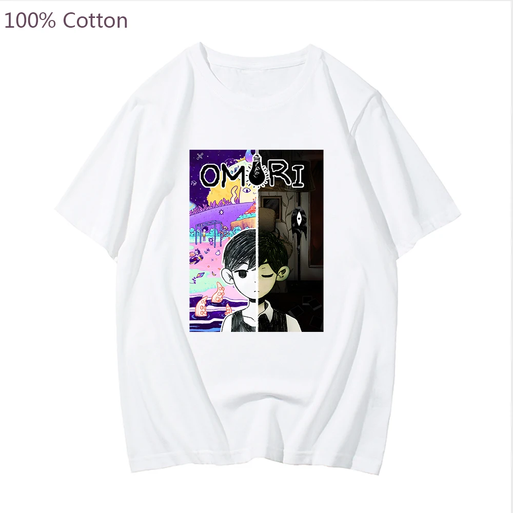 Game Omori T-shirt Sunny and Cat Cartoon Graphic Tshirt Short Sleeve Harajuku Fashion Tee-shirt Mens Streetwear 100% Cotton Tees