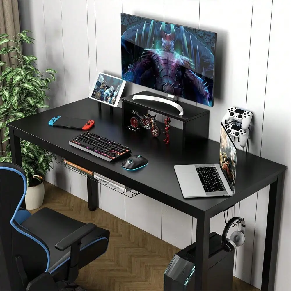 Mesa de jogos de 55 polegadas estilo corrida mesa de computador com suporte de copo e gancho para escritório e casa