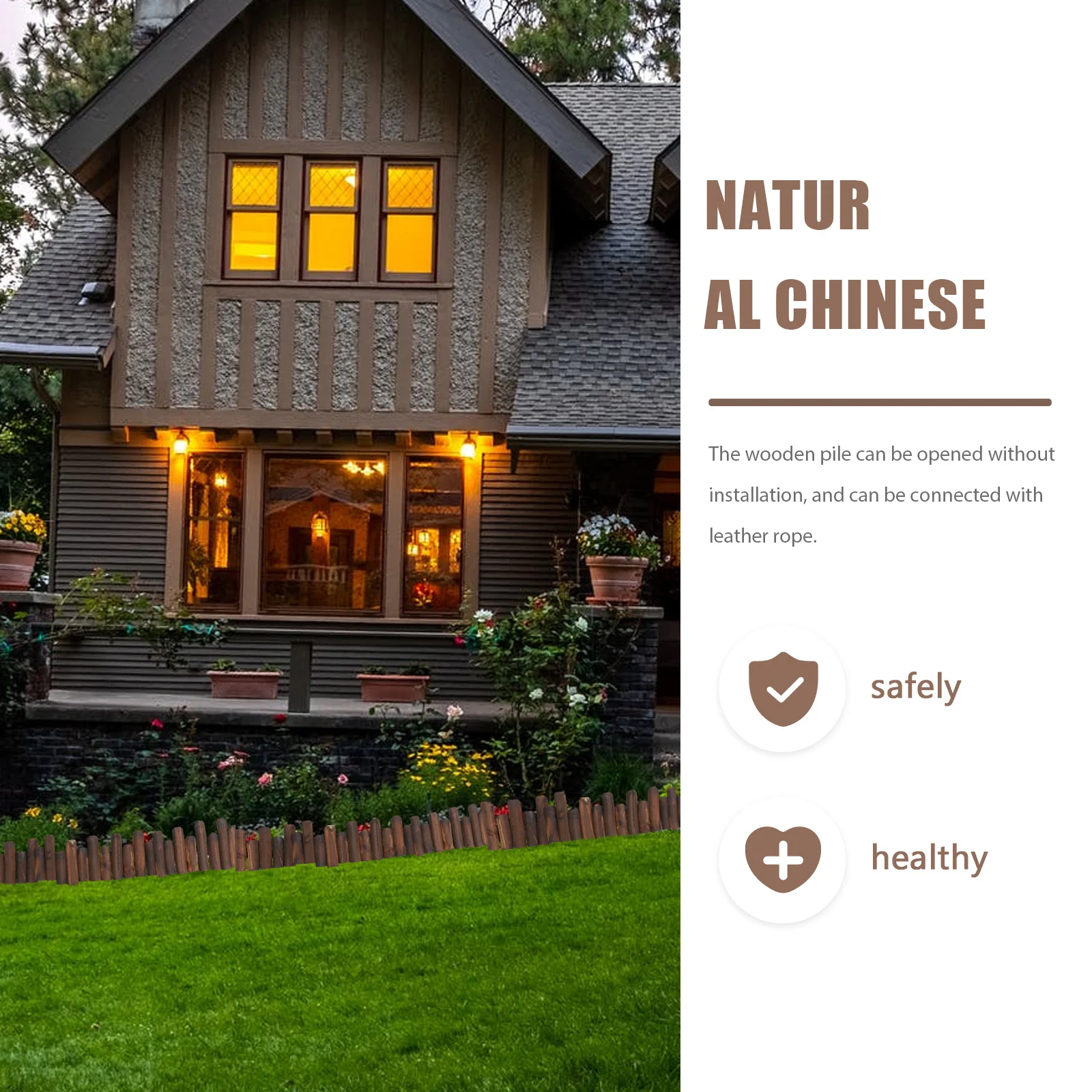 

Natural Wood 48 Inch Iron Wood Material Lightweight Garden For Yard Scene Decor Outdoor Gardening Fence Wooden Pile Fence