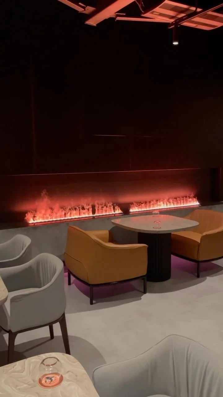 3D Water Vapor Fireplace, 304 Stainless Steel Electric Linear Fireplace, RGBW LED Flame Wall Mounted Ventless Water Fireplace
