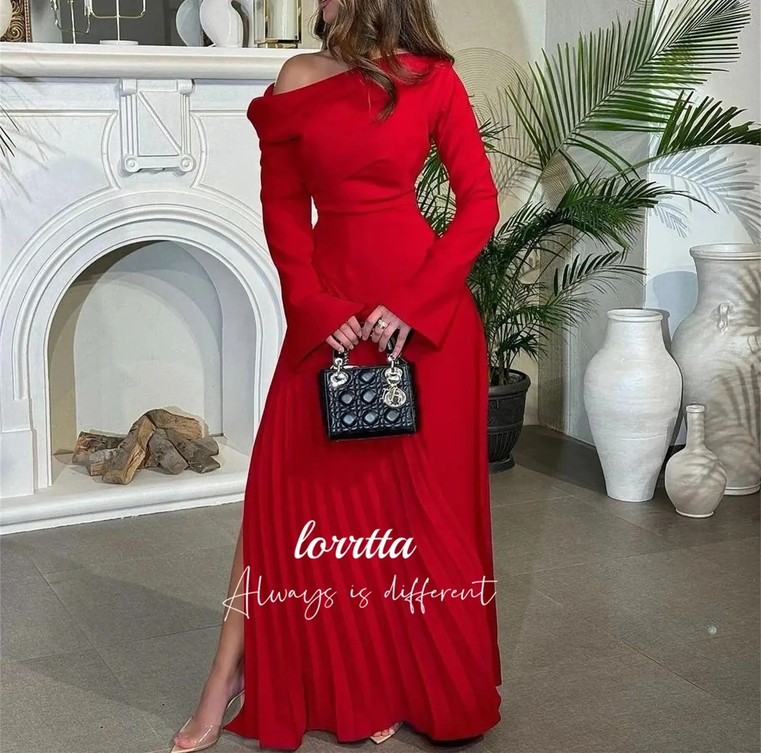 Customized Grace Red Evening Dress Long Sleeves Elegant Party Dresses for Women Luxury Robe De Soiree Femmes Woman Prom Wedding