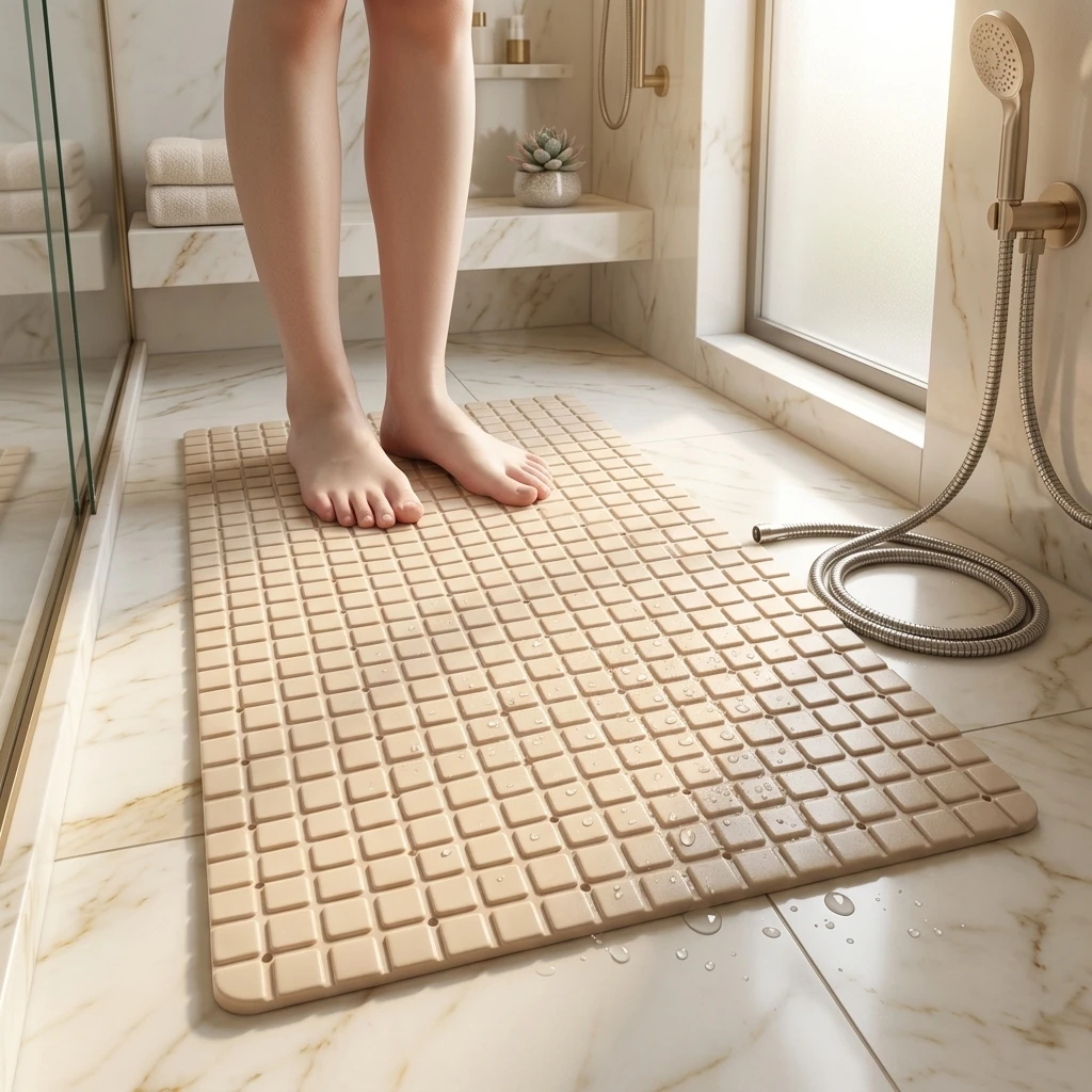 Tapete de Banho Premium Antiderrapante com Disco de Sucção, Design Oco e Impermeável, Alta Qualidade, Durável e Confortável para Banheiro e Cozinha