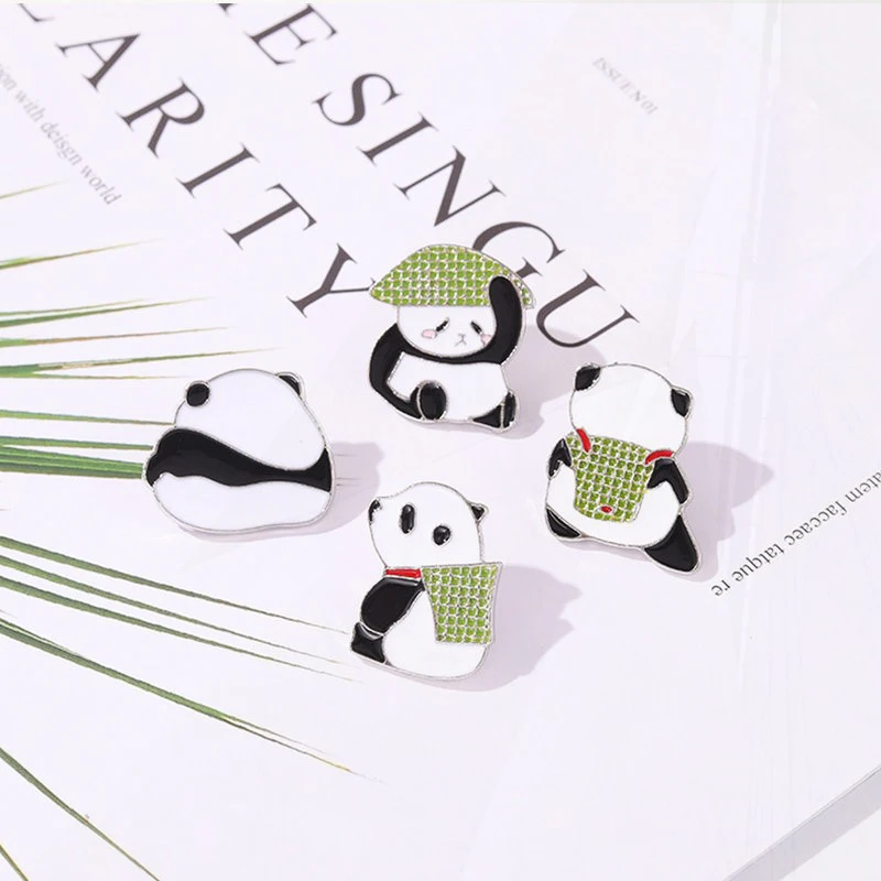 Emblemas de metal animal para o Panda Lover, Panda com chapéu de bambu Pinos de esmalte, Pinos de urso chinês