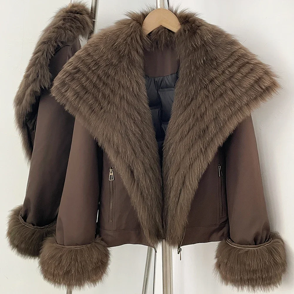 OFTBUY 2026 Neue Winter-Daunenjacke für Damen mit Echtem Fuchspelzkragen, Warme Pufferjacke mit Pelzmanschetten, Lässiger Mantel, Oberbekleidung – Detail 7