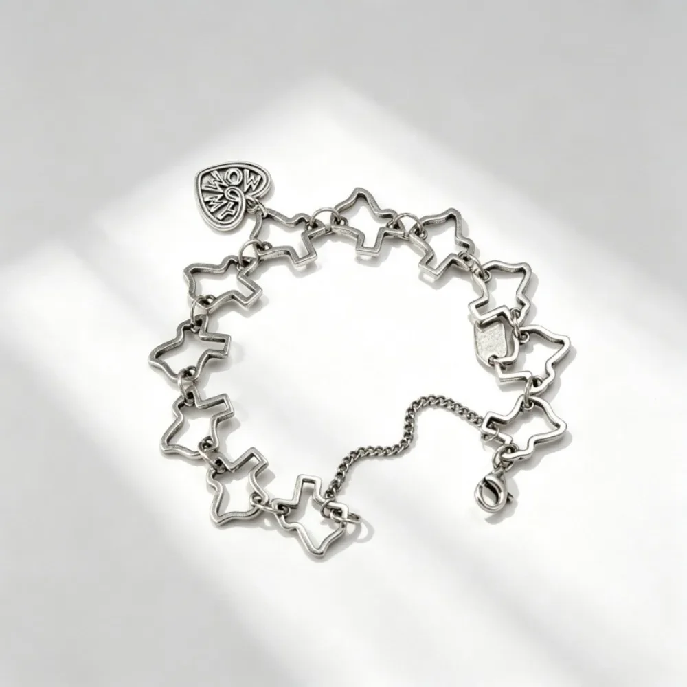 2027 Style S925 Sterling Silver Stackable Charm Bracelet, Openwork Star Chain & Vintage Letter Heart Pendant, Extension Safety Chain, Mother Gift Jewelry Present