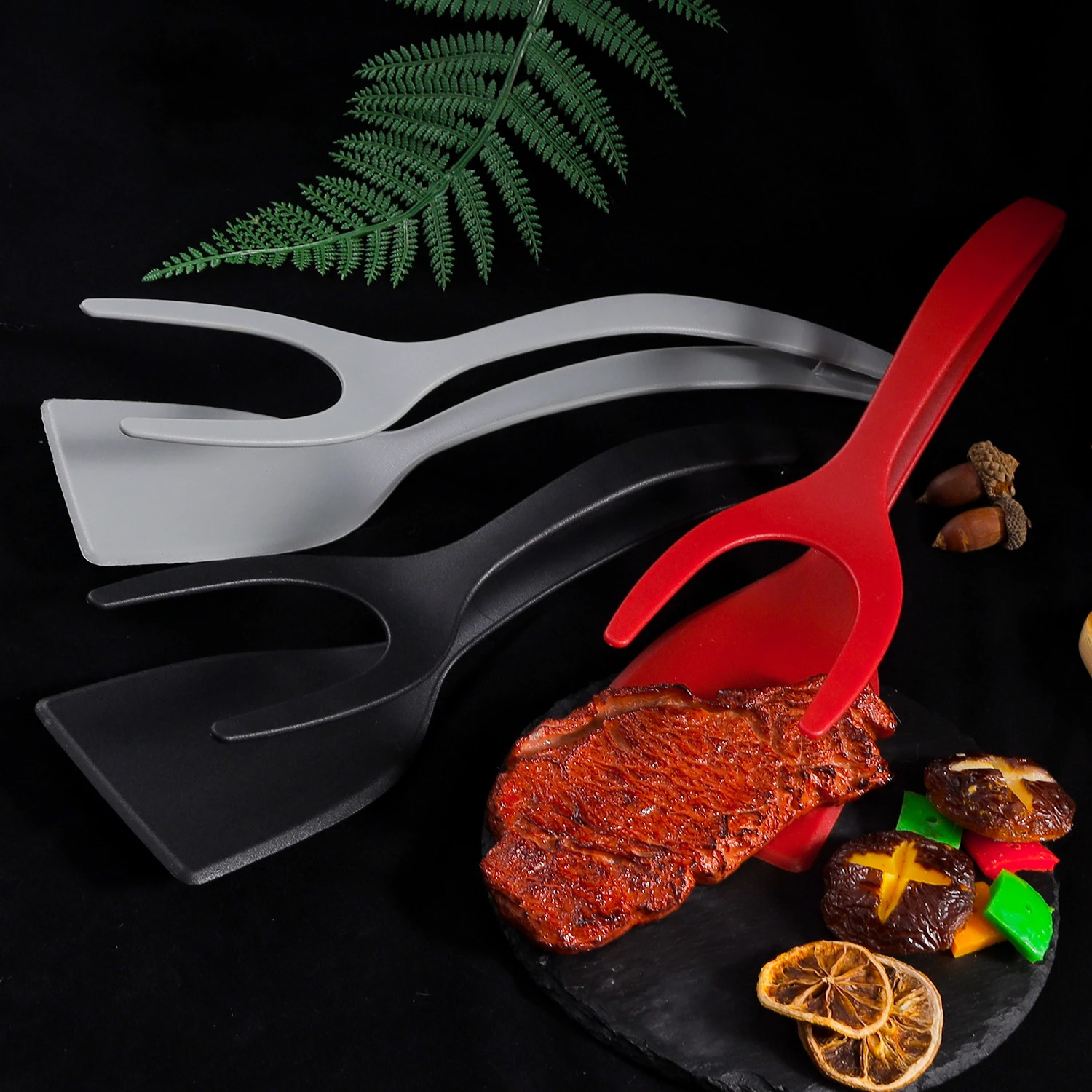 2 In 1 Nylon Grip Flip Tongs Egg Spatula Tongs Steak Spatula Tongs Clamp Pancake Fried Turners Kitchen Accessories