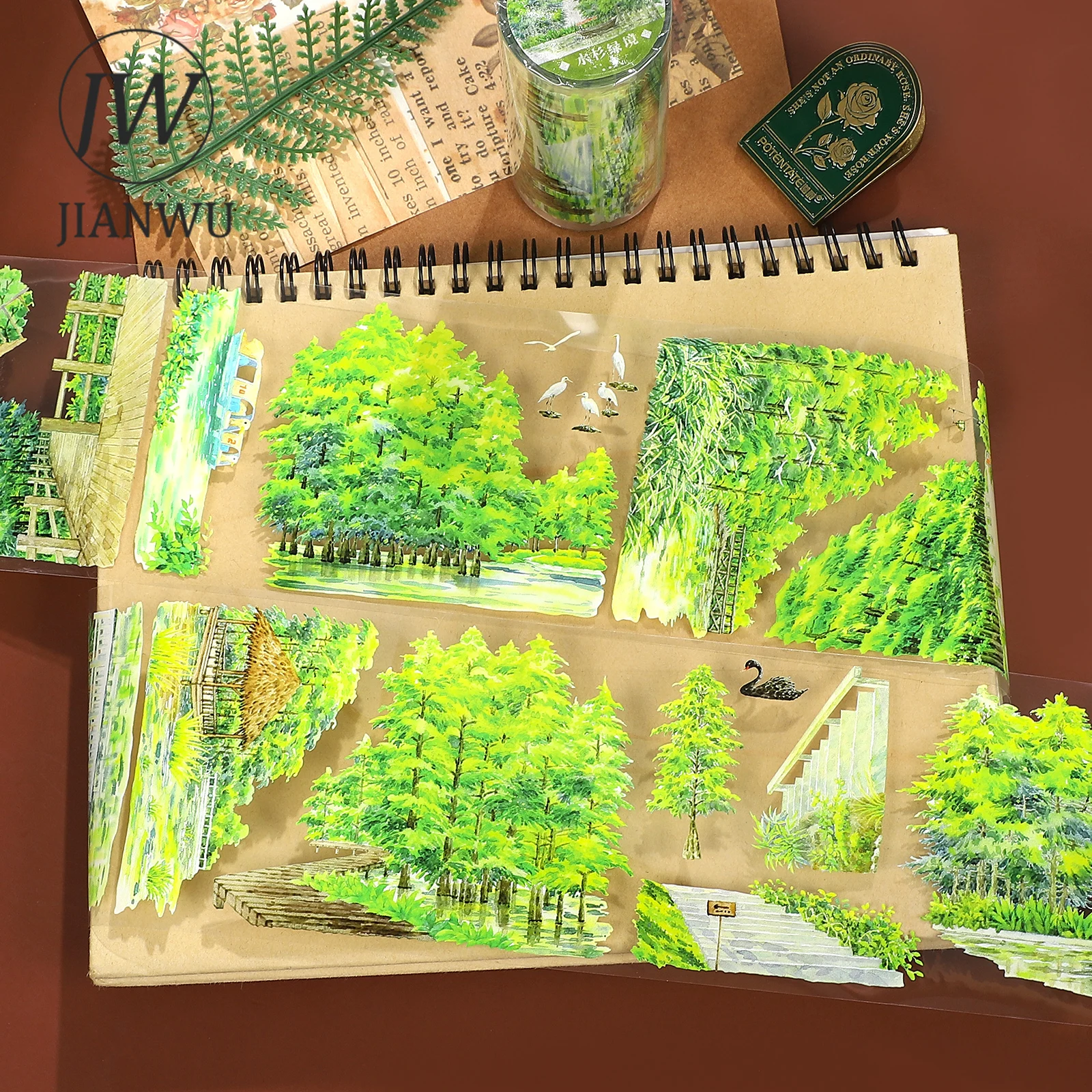 JIANWU 80mm*5m Vintage Greenland Tree Landscape Material Collage Scrapbooking PET Tape Creative DIY Journal Stationery