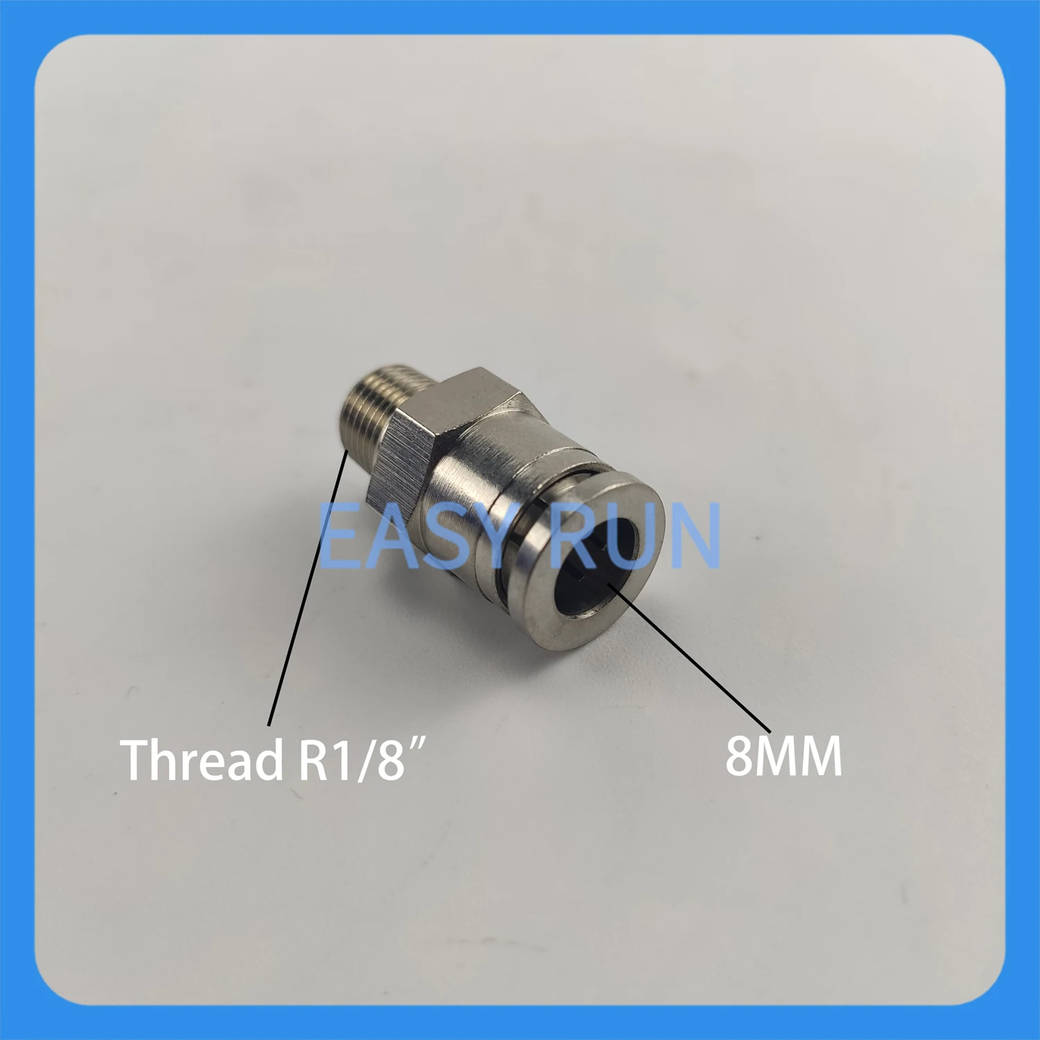 Metal oil quick connector with external thread R1/8 air pipe straight through quick insert PC 8mm, high pressure resistant