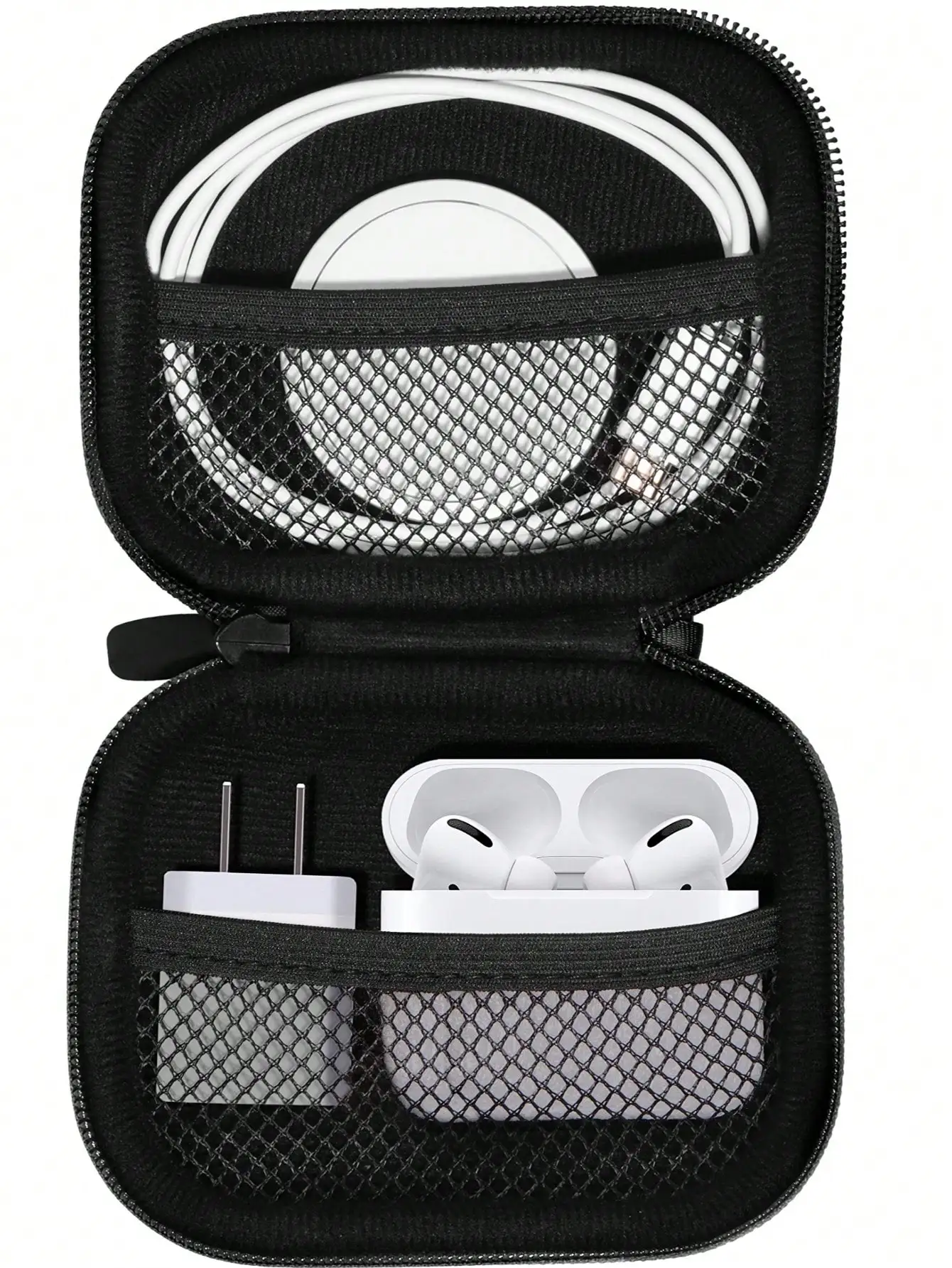1pc Hard EVA Earphone Case Portable Electronic Organizer Travel Carrying Pouch Shockproof Storage Bag For USB Cable Charger Wall Adapter Earbuds AirPods Black
