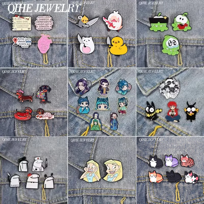2-8pcs/set Japanese Anime Novel Maomao Enamel Pin Comedy Ugly Women Flork Nurse Sausage Dog Panda Pig Tabby Cat Brooch Bag Badge