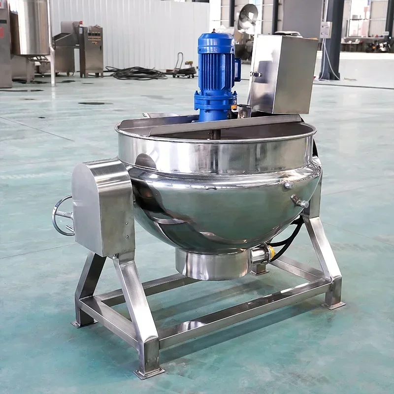 Large Capacity 100l 500l jacketed Cooking Kettle Tomato Paste Sugar Boiler  Electric steam Heating Jacket Kettle With Mixer