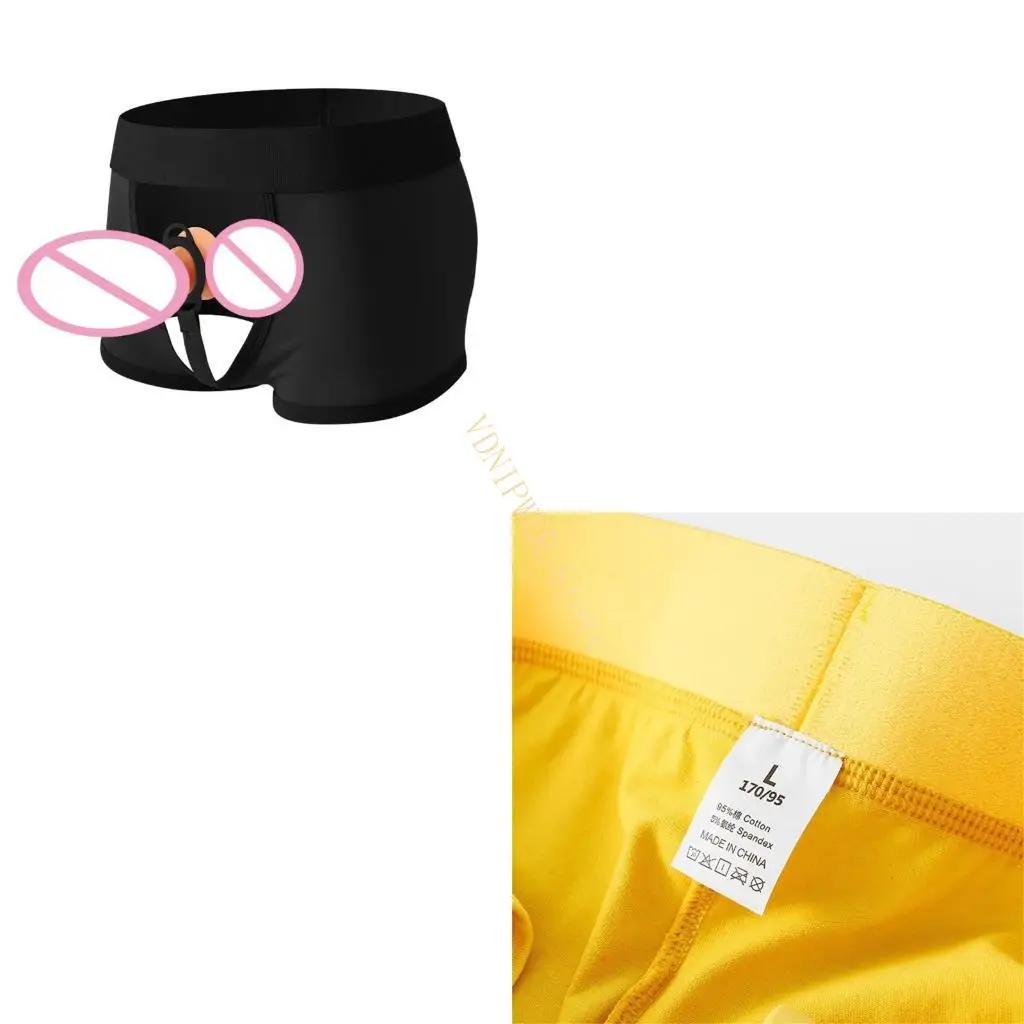 

Men Shorts with Silicone Rings Comfortable Underwear Pants Strap on Strapless Harness Boxers Briefs for Men Women D08E