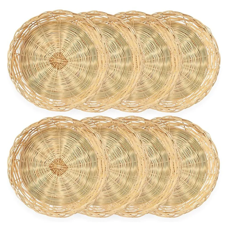 

8 Pack Bamboo Paper Plate Holders, 10 Inches Reusable for Dinner Plates Hand Woven Wicker Paper Plate Baskets