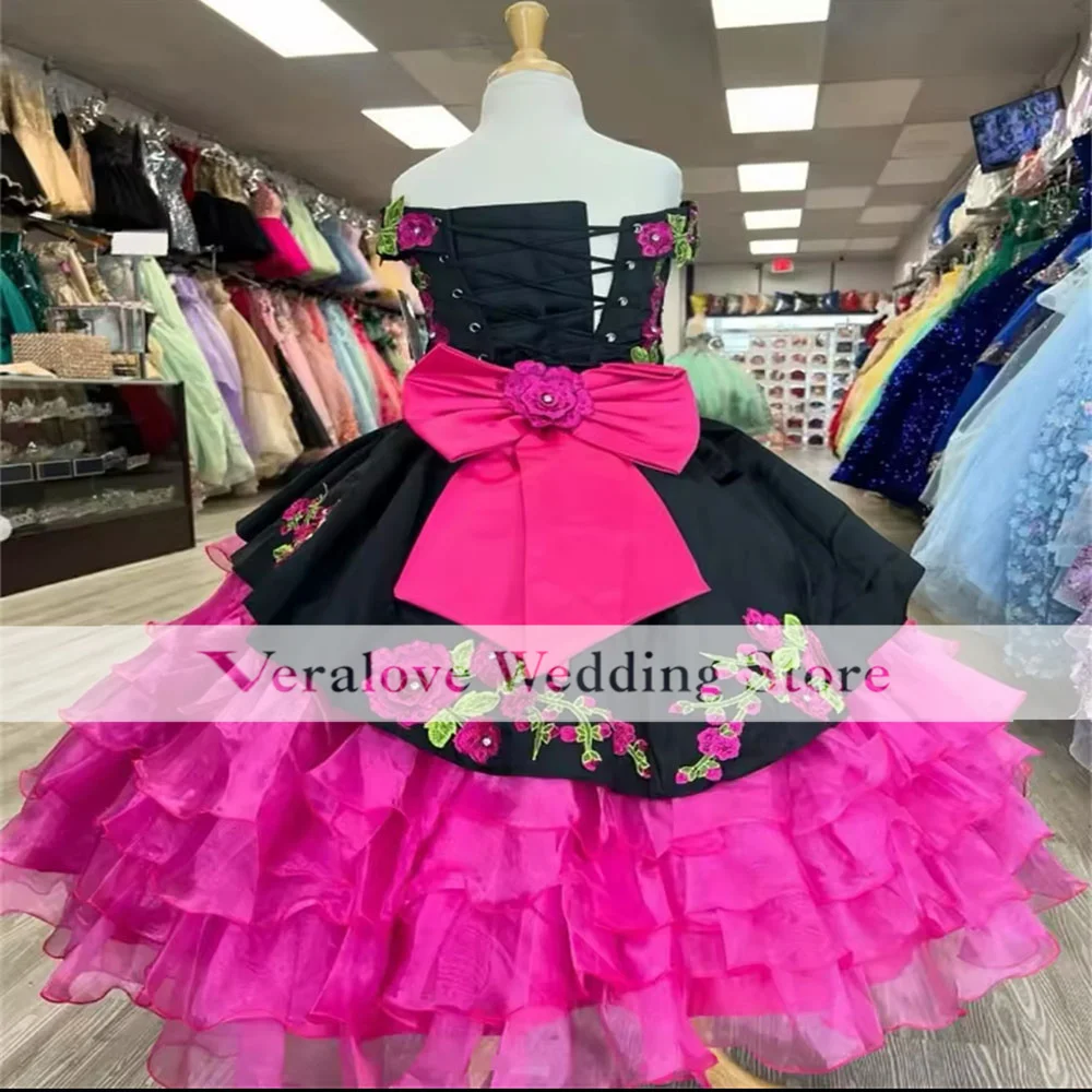 ที่กําหนดเอง Fuchsia Mini Quinceanera ชุดเดรสสําหรับ Gir เย็บปักถักร้อยลูกไม้เด็กประกวดพรหมชุดวันเกิด Party Gowns