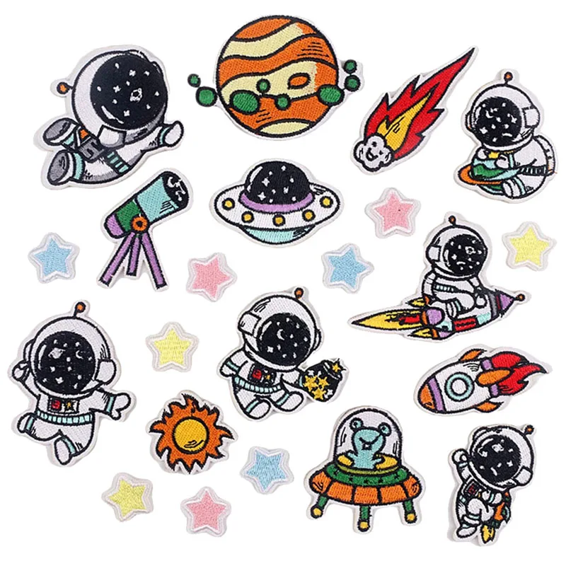 1Pcs Patch Stickers Iron On Patches for Clothing Sewing Astronaut Space Embroidery Fusible Applique Badge Bag Decoration Stripes