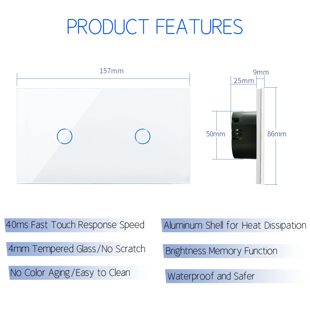 Bingoelec Touch Switch 1 Way EU Standard Touch Sensor Switches Black White Golden Grey With Glass Panel Home Improvement