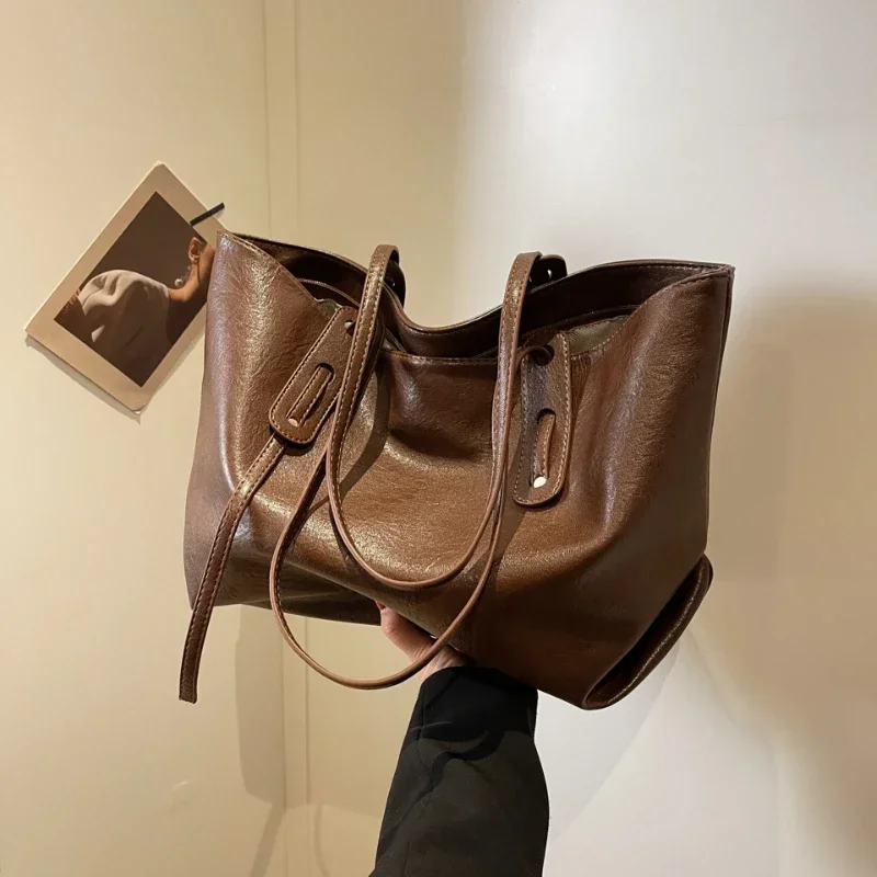 Bolso De hombro De PU De Alta capacidad para mujer, bolsa De Mano De Alta Calidad con cremallera sólida, informal, a la moda, gran oferta, 2024