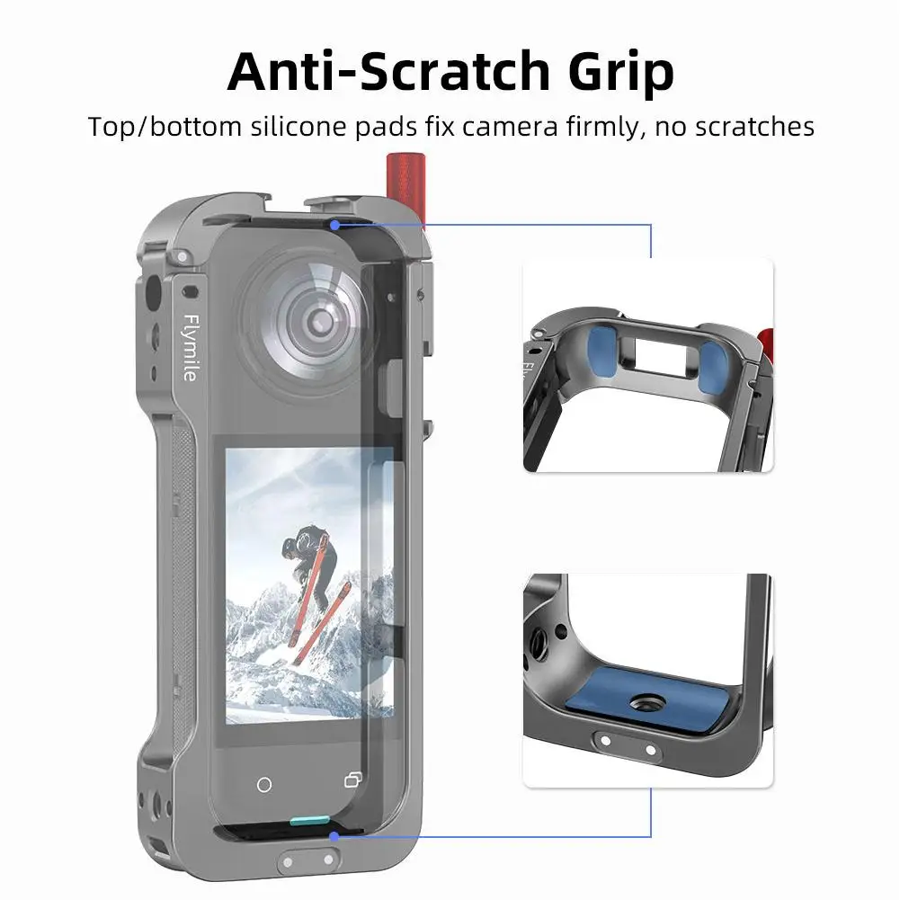 Aluminum Alloy Protective Case For Insta360 X5 Camera Frame Rabbit Cage With Silicone Lens Cover Cold Shoe and 1/4" Threads P4W3 - Image 3