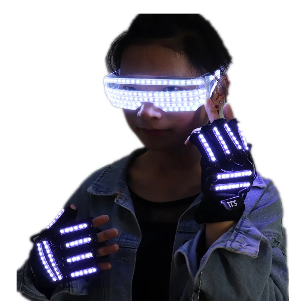 Nuevo diseño de disfraces con luz LED, gafas luminosas, guantes, accesorios de escenario, disfraces luminosos LED