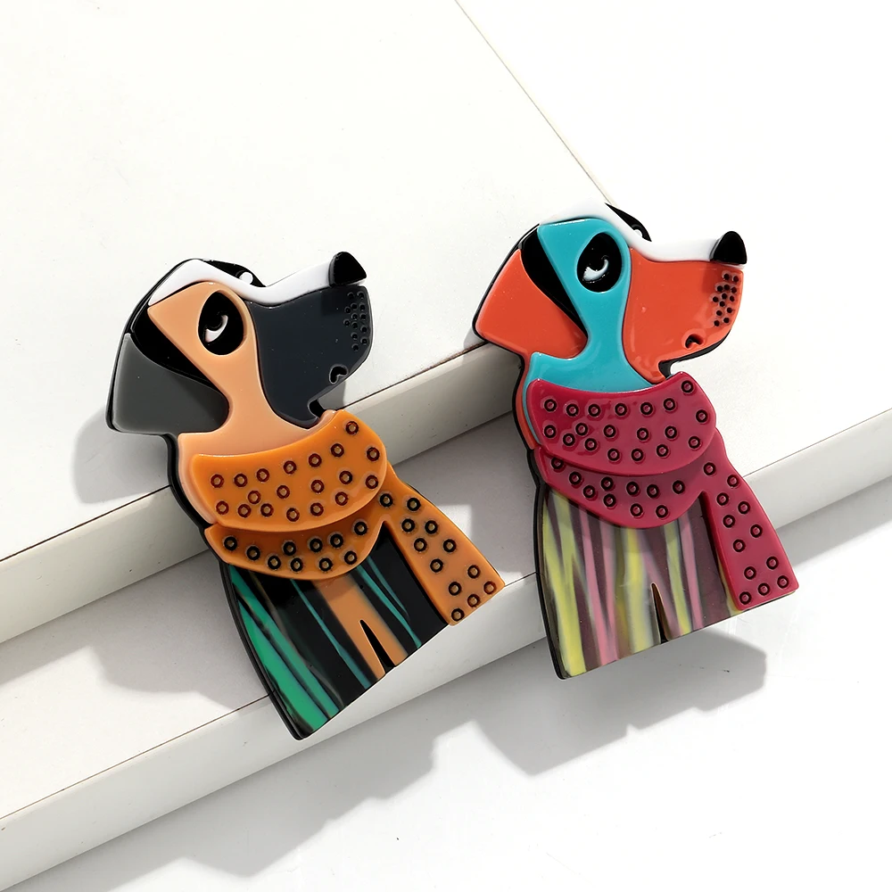 Neue Mode Acryl Bunte Schal Hund Broschen für Frauen Unisex Nette Tiere Spleißen Abzeichen Schmuck Geschenke Kleidung Zubehör – Detail 3