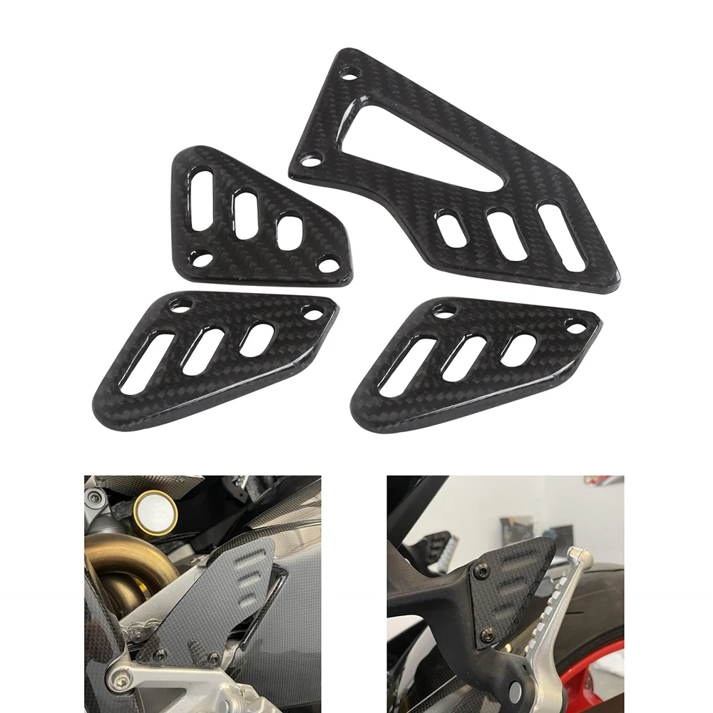 MOTO4U Carbon Fiber Heel Plates Foot Heel Guard Plates Motorcycle Accessories Kit Footrest For Aprilia RSV4 2022 Tuono 2022