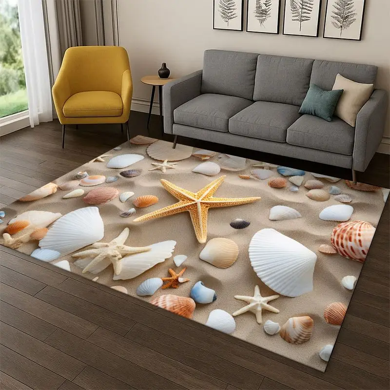 Starfish Beach Sand Shell Sea Star Carpet Rug for Bedroom Living Room Sofa Playroom Doormat Home Decor,Kid Area Rug Non-slip