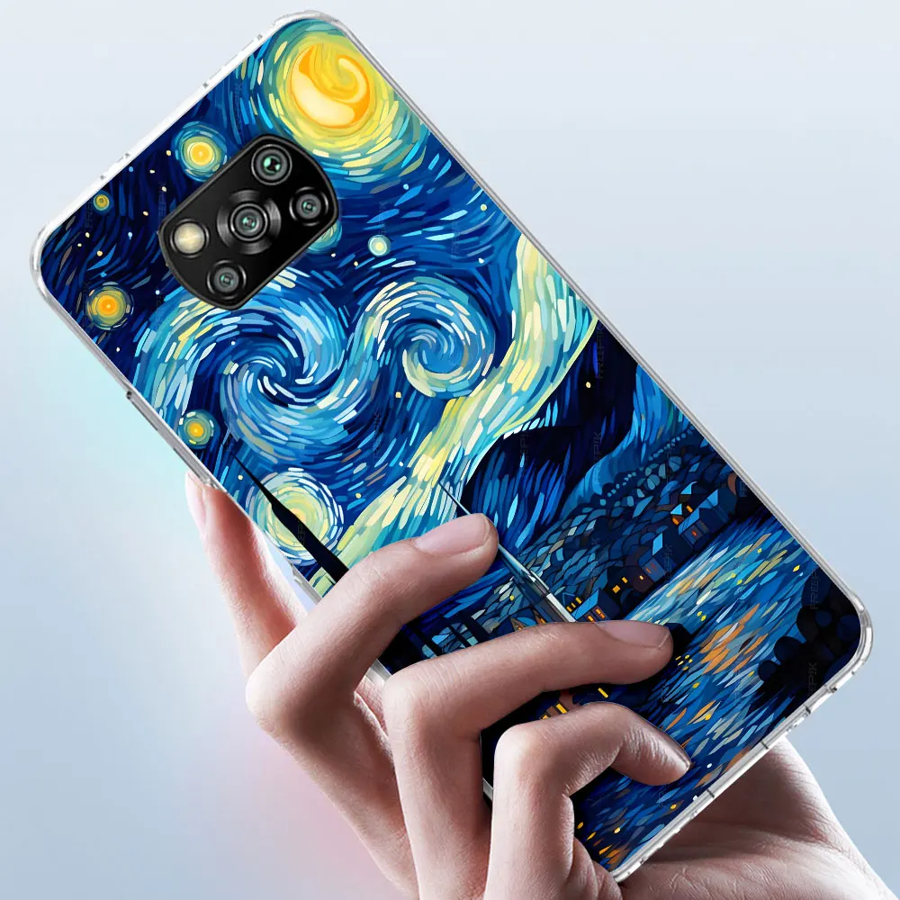 Starry Night Van Gogh Art Case for Xiaomi Poco X6 X5 F4 M5s X3 NFC F1 F5 M5 M3 M4 GT F3 F2 X4 Pro TPU Transparent Phone Cover