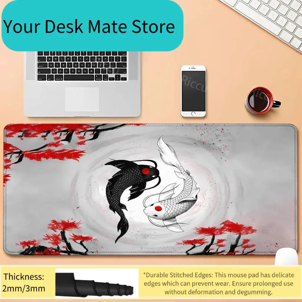 

Koi Fish Ying Yang Gaming Accessories HD Print mouse pad Non-Slip Rubber Gamer Mouse Mat Game Computer teclado mousepad Desk mat