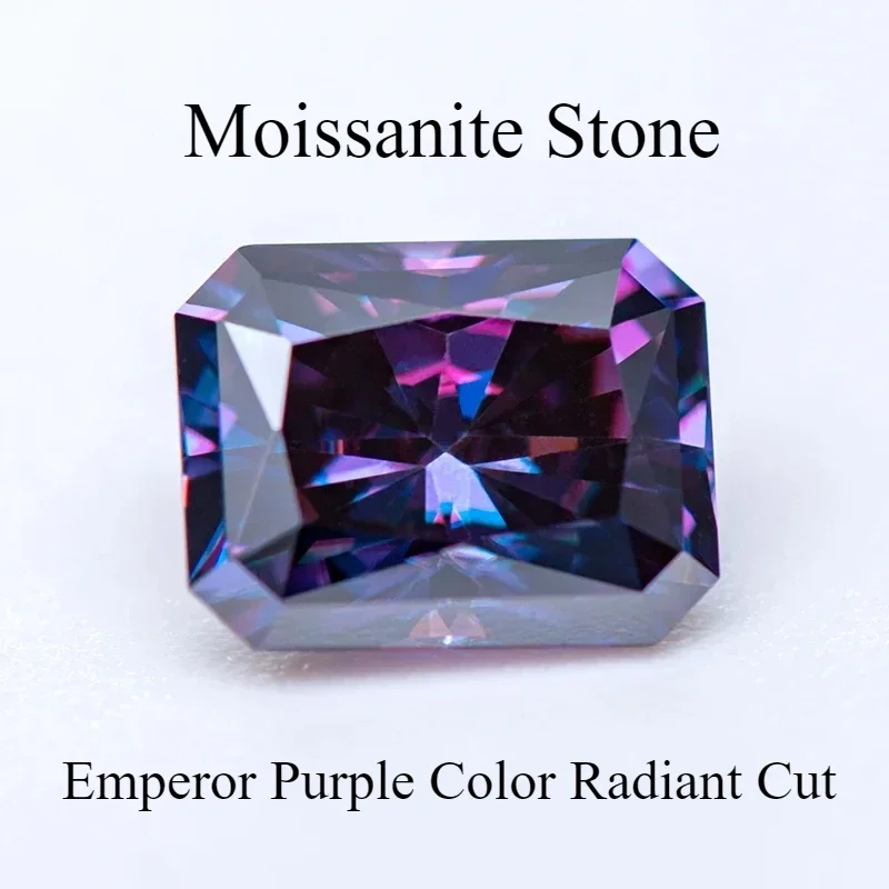 NEW Moissanite Stone Emperor Purple Color Radiant Cut Lab Grown Diamond for Woman Charms Jewelry Making with Certificate