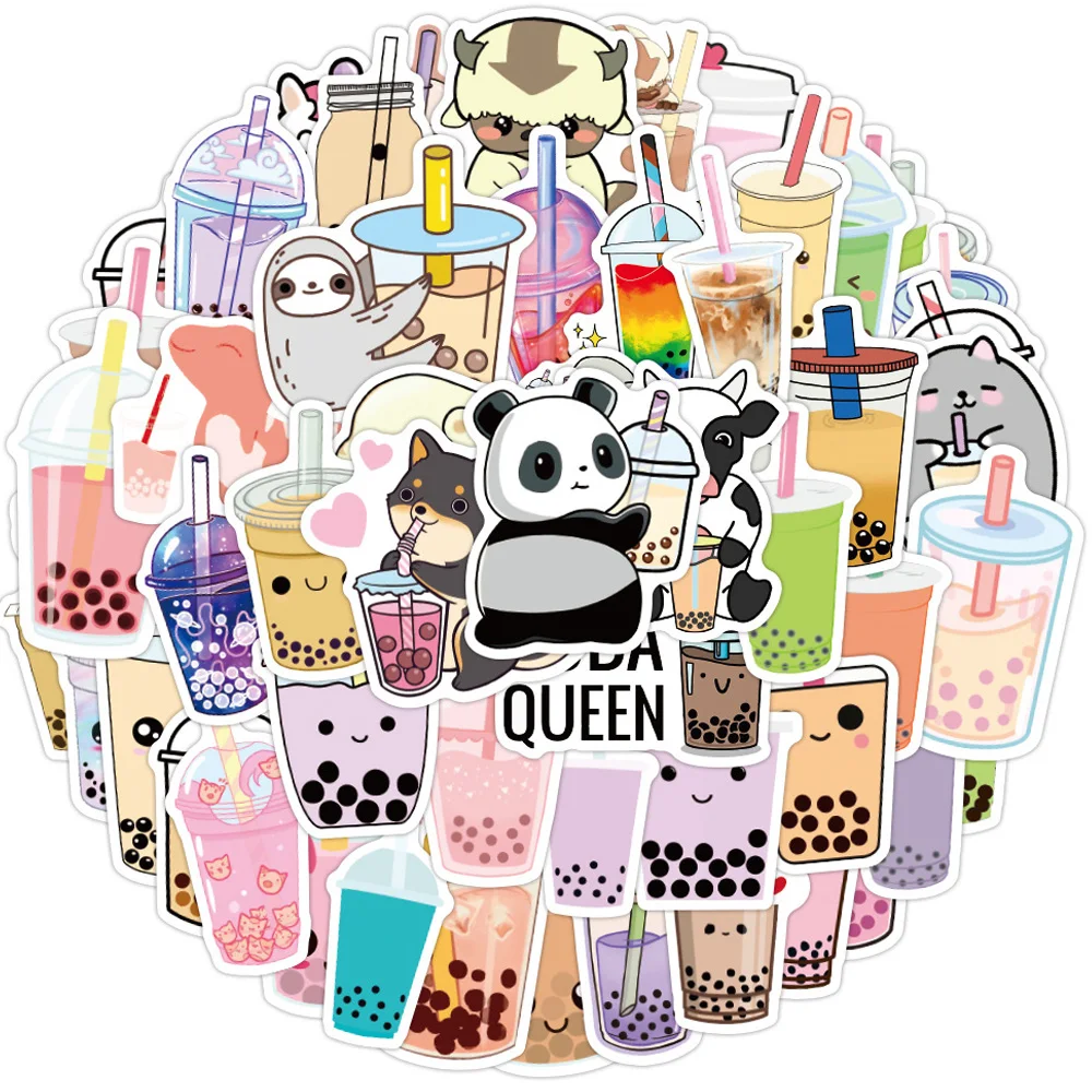 10/30/50 Uds. De pegatinas Kawaii de dibujos animados de animales, perlas, té de la leche, bebida, Boba, té de burbujas, calcomanía para papelería, maleta para teléfono, pegatina bonita