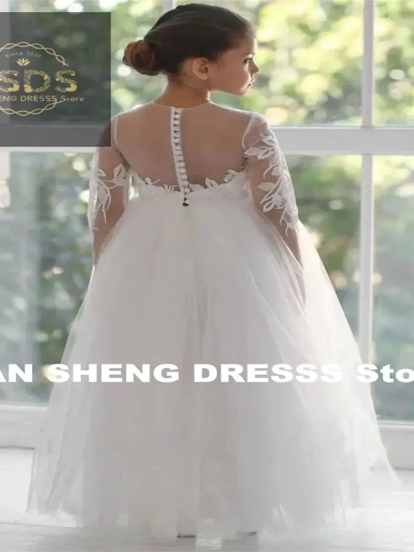 Wedding Birthday Prom Banquet Holy Communion Appliques Long Sleeve For Gowns Customized Flower Girl Dresses