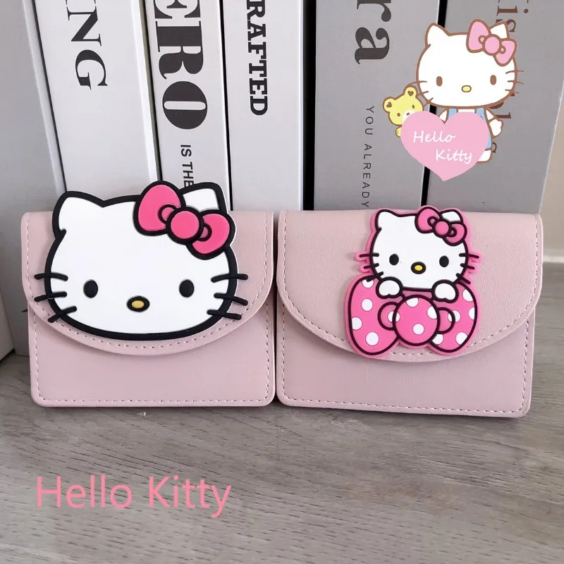 

Kawaii Hello Kitty Wallet Leather Large Capacity Card Wrap Cute Cartoon Anime Desktop Women Supplies Wholesale Girl Students