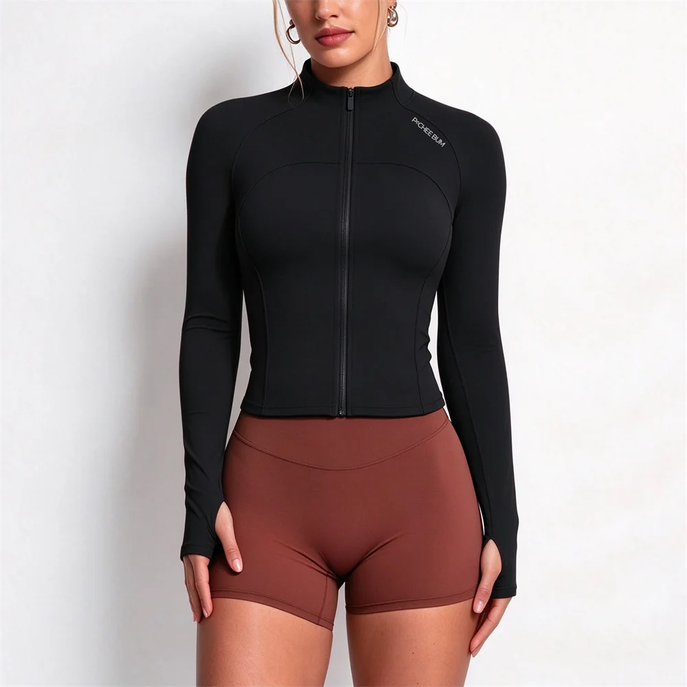 Zipper Jacket Bum Women Seamless Soft Motion Yoga Jacket Solid Sports Top Long Sleeve Running Shirts Quick Dry Fitness Gym Sport