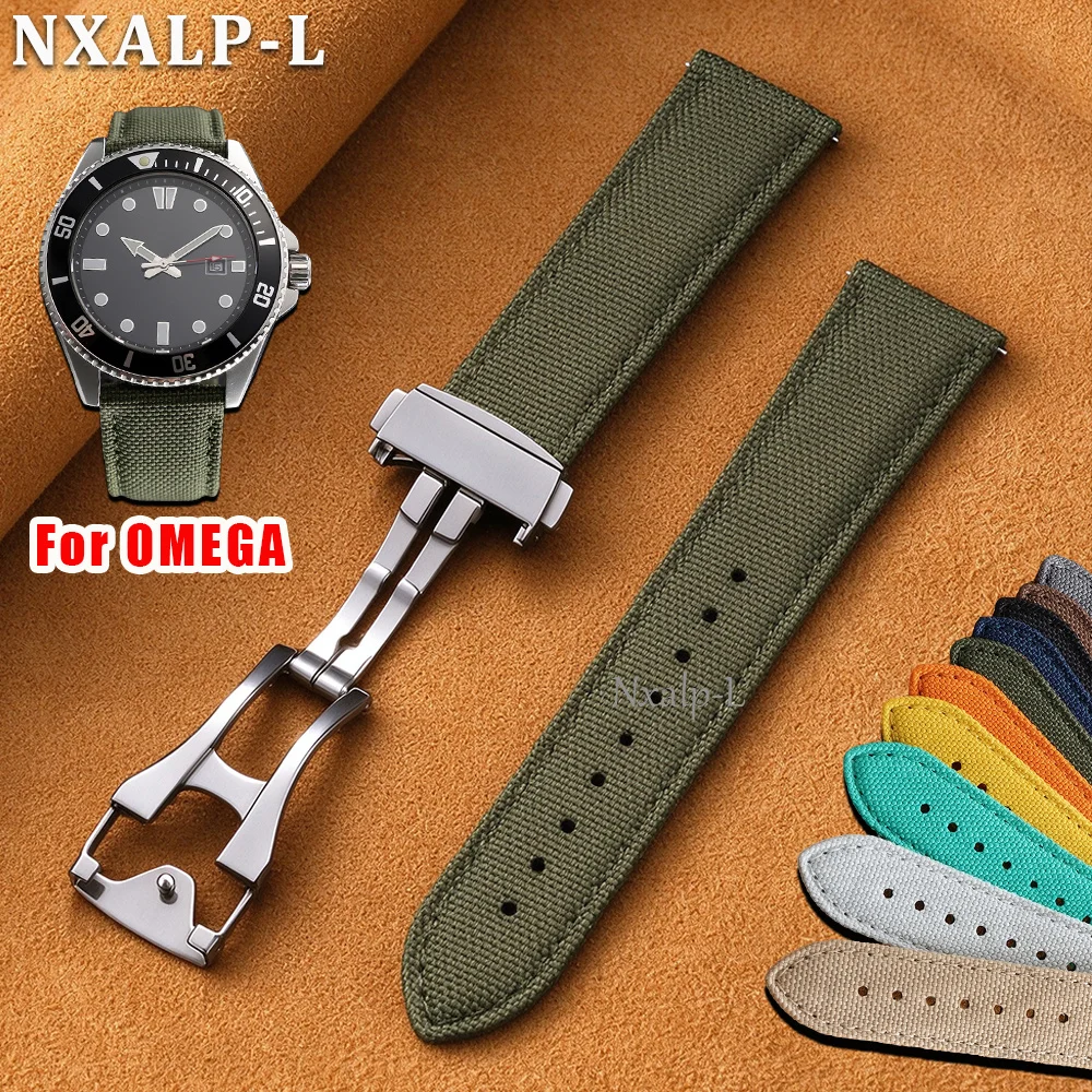 20mm 22mm  Nylon Sailcloth Watch Strap for Omege Seamaster 300 Bracelet for Speedmaster Men Women Sport Watchband Folding Buckle