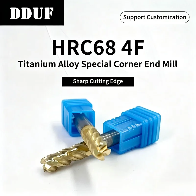 DDUF HRC68 4F Corner Radius Carbide End Mill Tungsten Steel Milling Cutter For Titanium Alloy Stainless Steel CNC Cutting Tool