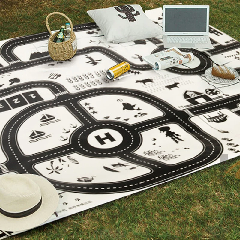 Tapis de jeu pour enfants 83x57cm, carte de la circulation de la ville de dessin animé, tapis de jeu antidérapant pour garçons et filles, jouet d'apprentissage pour bébés et ramper TMZ