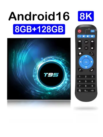 Android TV T95 Box ATV T95 Smart TV Box Android 16 8GB 128GB Bluetooth 6.0 Google Assistant Allwinner H313 8K Dual Wifi 5G Streaming Media Player