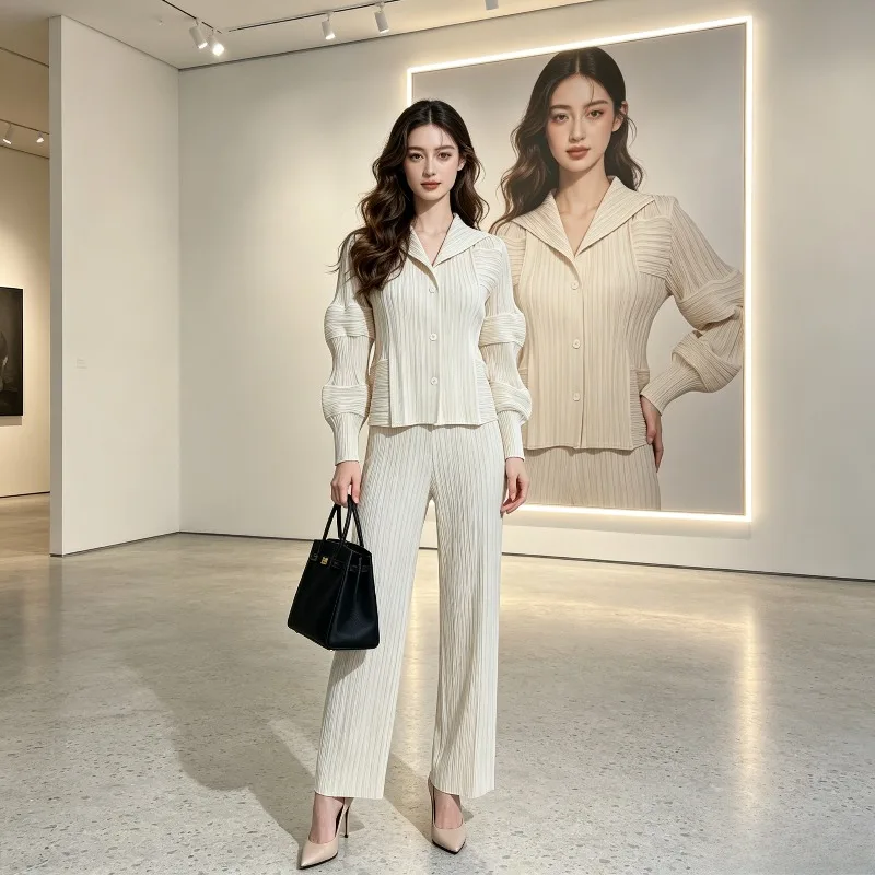 Miyake Pleated 2026 New Original Casual Summer Women's Cardigan High-end Feel Lapel Long Sleeve Loose Versatile Jacket Pleat