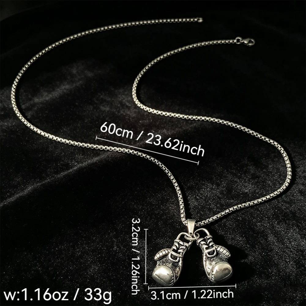 Three-Dimensional Boxing Glove Retro Pendant Necklace in Gold, Silver, and Black Colors, Hip-Hop Sports Style Men's Long Chain Necklace
